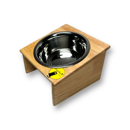 Premium Pet Feeding Bowl, Rubber Wood Stand - Single Bowl 500ml