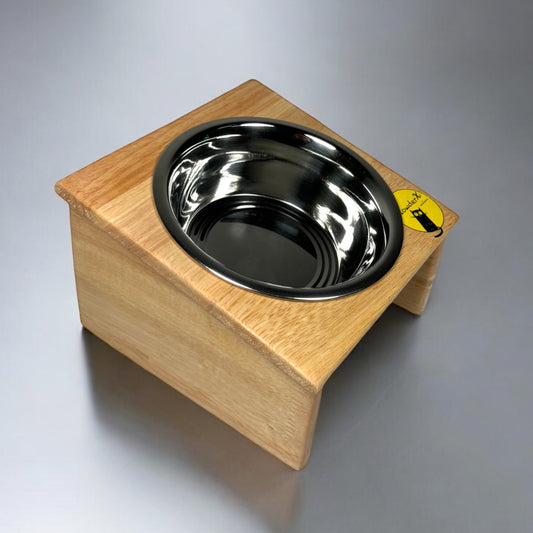 Premium Pet Feeding Bowl, Rubber Wood Stand - Single Bowl 500ml