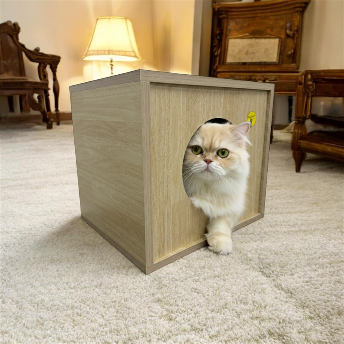 Wooden Mini Cat House | Cozy Enclosed Cat Bed & Hideout | Modern Cube Design